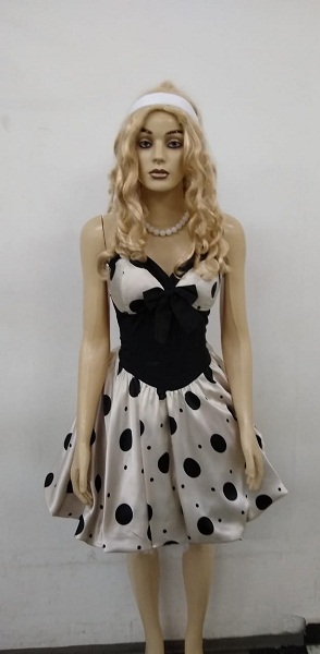 50s Vestido bege bola preta 